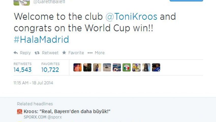 بيل يرحب بنجم ريال مدريد الجديد عبر تويتر
